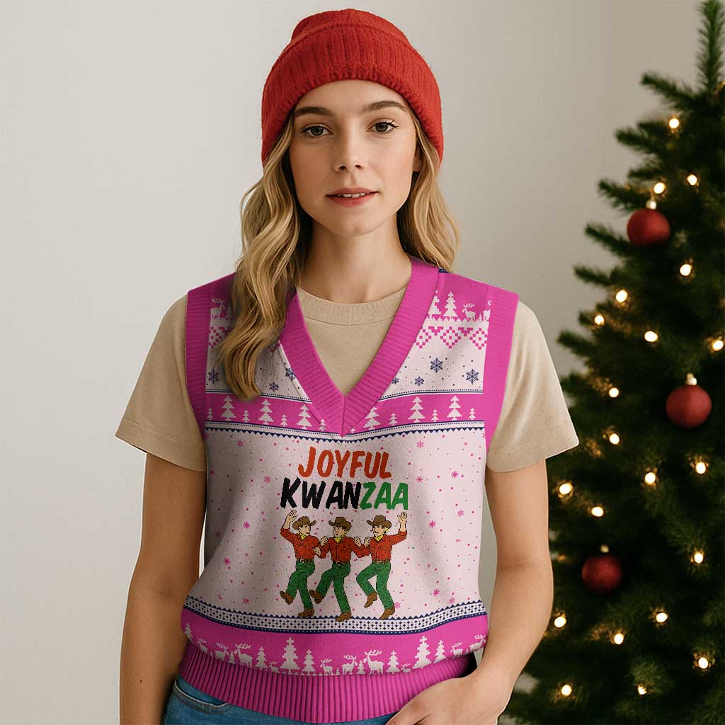 Joyful Kwanzaa Cowboy V-Neck Knit Sweater Vest Festival Of Lights African Heritage Gift - Wonder Print Shop