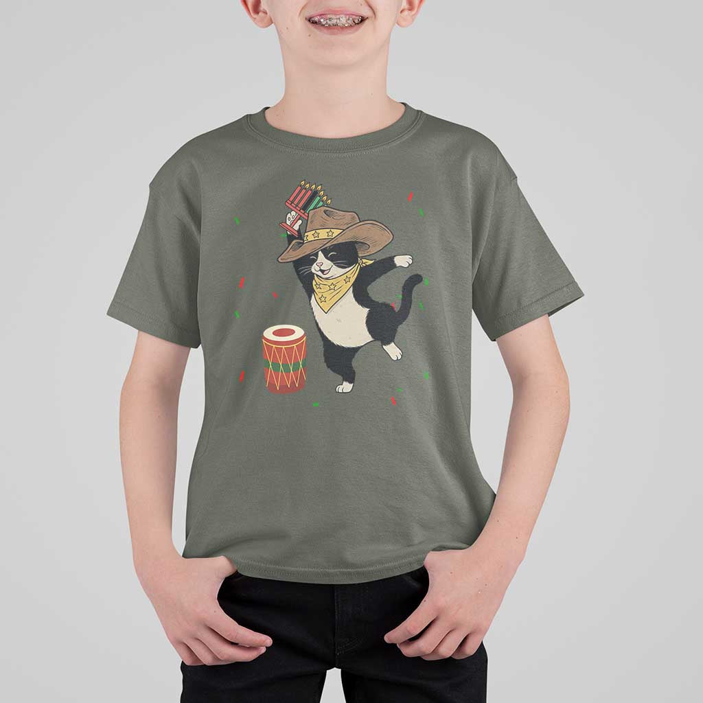 Funny Kwanzaa Cowcat Dance T Shirt For Kid Festival Of Lights African Heritage Gift - Wonder Print Shop