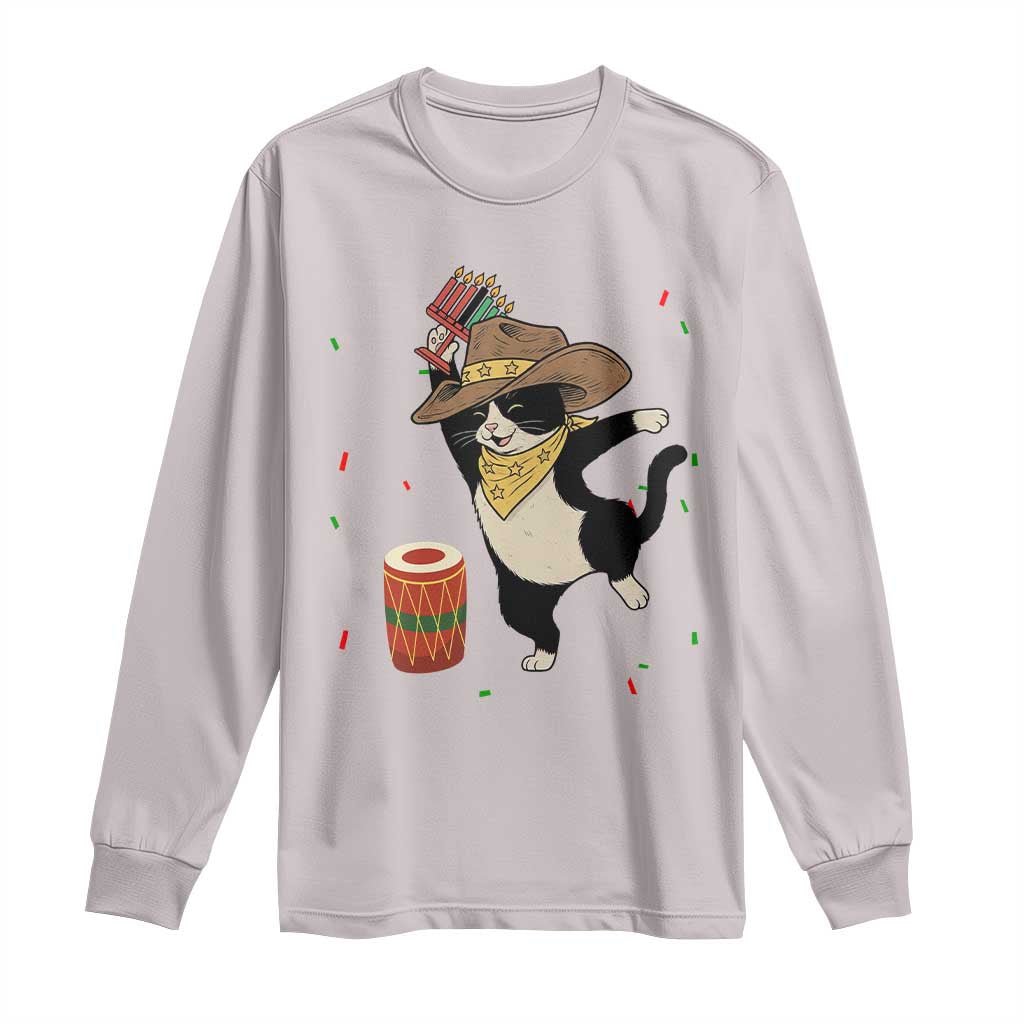 Funny Kwanzaa Cowcat Dance Long Sleeve Shirt Festival Of Lights African Heritage Gift - Wonder Print Shop