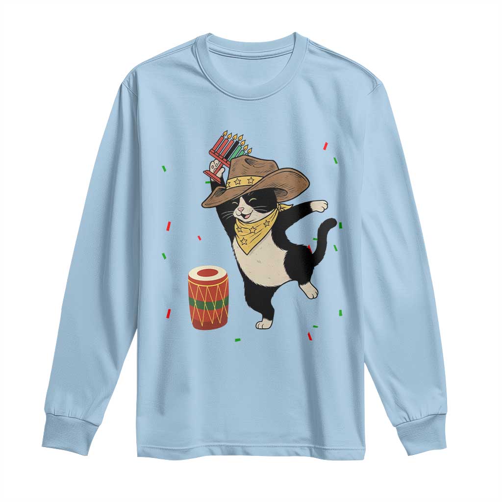 Funny Kwanzaa Cowcat Dance Long Sleeve Shirt Festival Of Lights African Heritage Gift - Wonder Print Shop