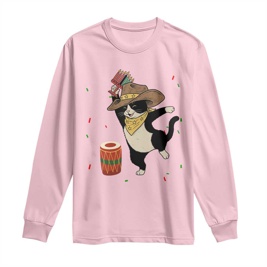 Funny Kwanzaa Cowcat Dance Long Sleeve Shirt Festival Of Lights African Heritage Gift - Wonder Print Shop