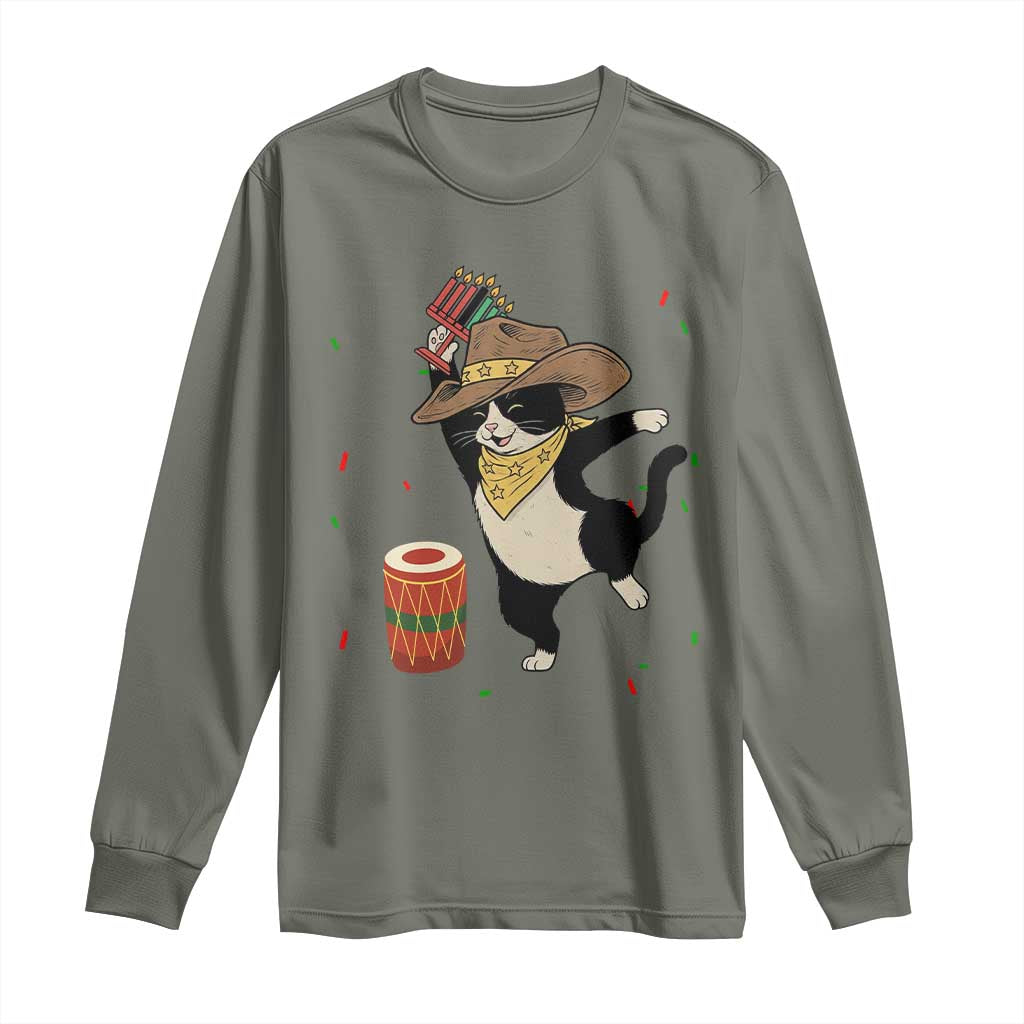 Funny Kwanzaa Cowcat Dance Long Sleeve Shirt Festival Of Lights African Heritage Gift - Wonder Print Shop