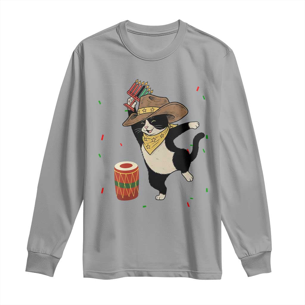 Funny Kwanzaa Cowcat Dance Long Sleeve Shirt Festival Of Lights African Heritage Gift - Wonder Print Shop