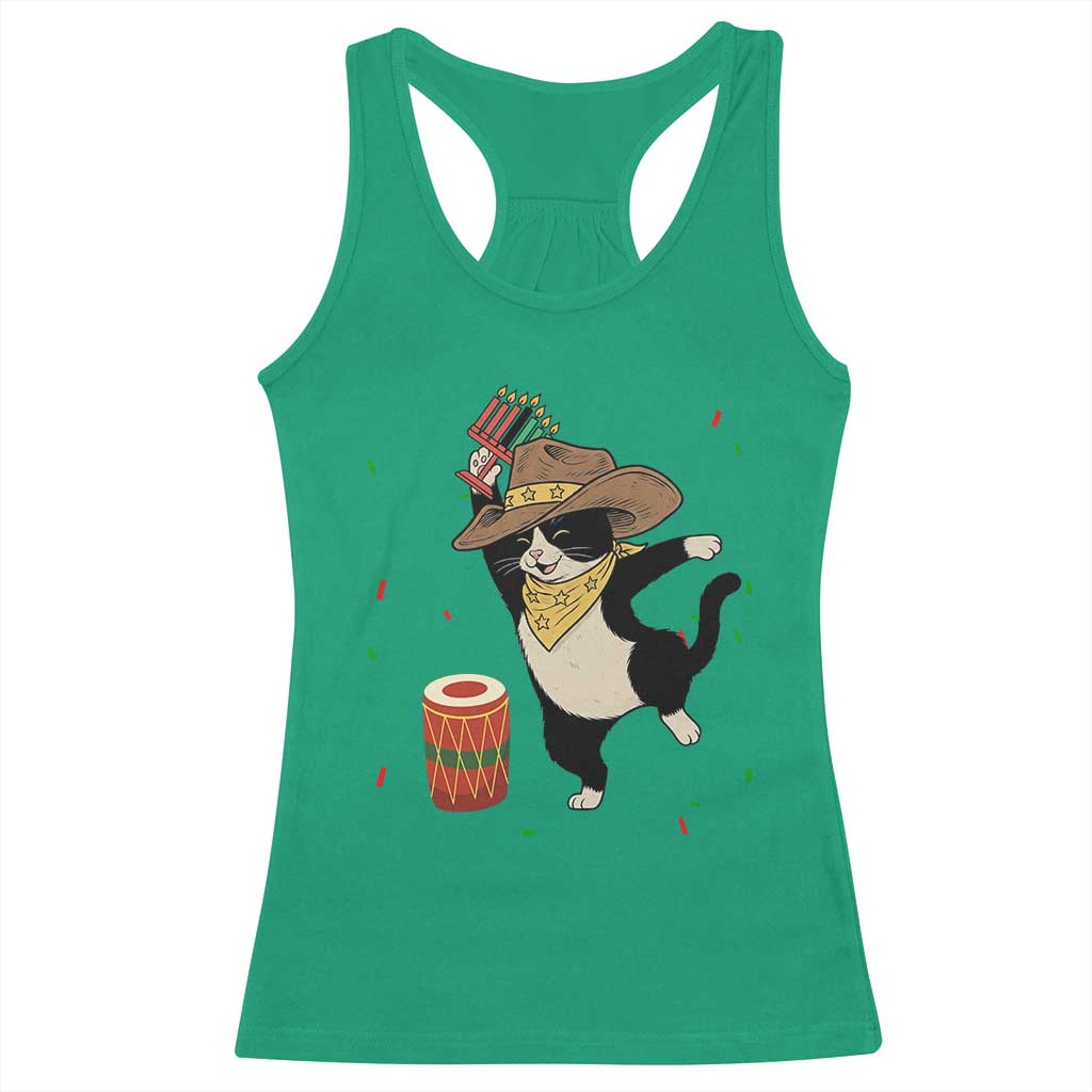 Funny Kwanzaa Cowcat Dance Racerback Tank Top Festival Of Lights African Heritage Gift - Wonder Print Shop