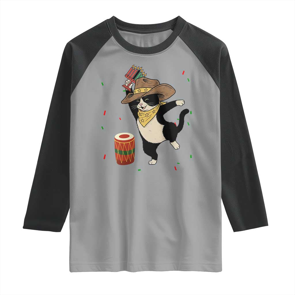 Funny Kwanzaa Cowcat Dance Raglan Shirt Festival Of Lights African Heritage Gift - Wonder Print Shop