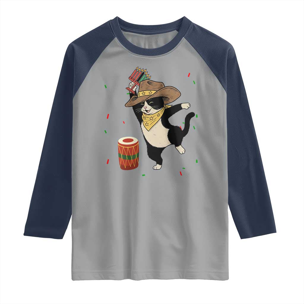 Funny Kwanzaa Cowcat Dance Raglan Shirt Festival Of Lights African Heritage Gift - Wonder Print Shop