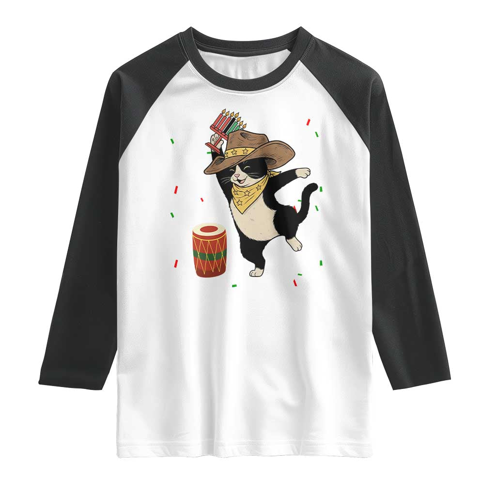 Funny Kwanzaa Cowcat Dance Raglan Shirt Festival Of Lights African Heritage Gift - Wonder Print Shop