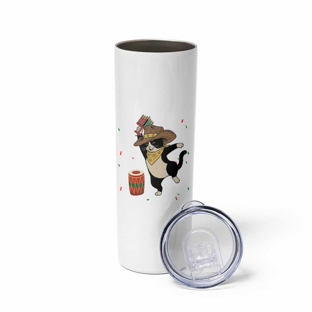 Funny Kwanzaa Cowcat Dance Skinny Tumbler Festival Of Lights African Heritage Gift - Wonder Print Shop