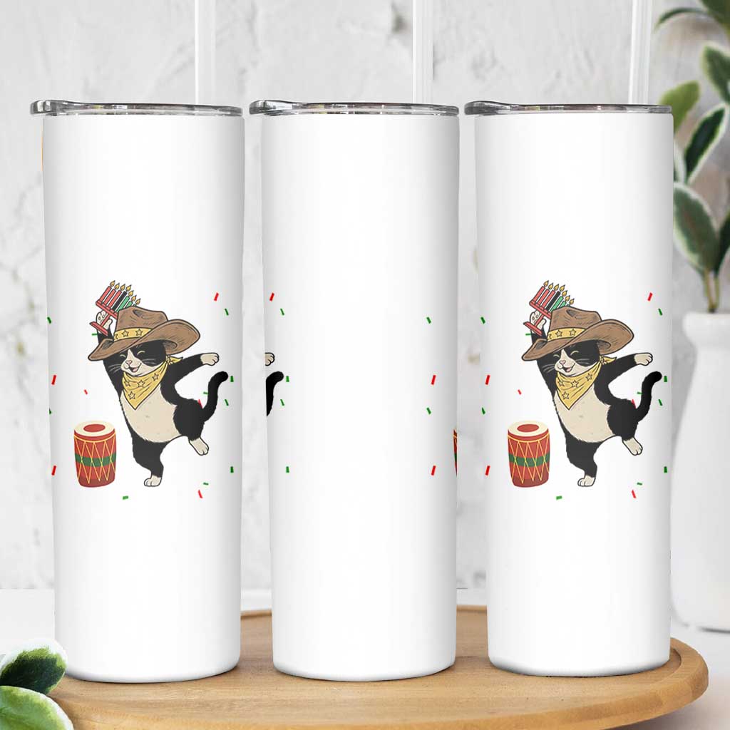 Funny Kwanzaa Cowcat Dance Skinny Tumbler Festival Of Lights African Heritage Gift - Wonder Print Shop