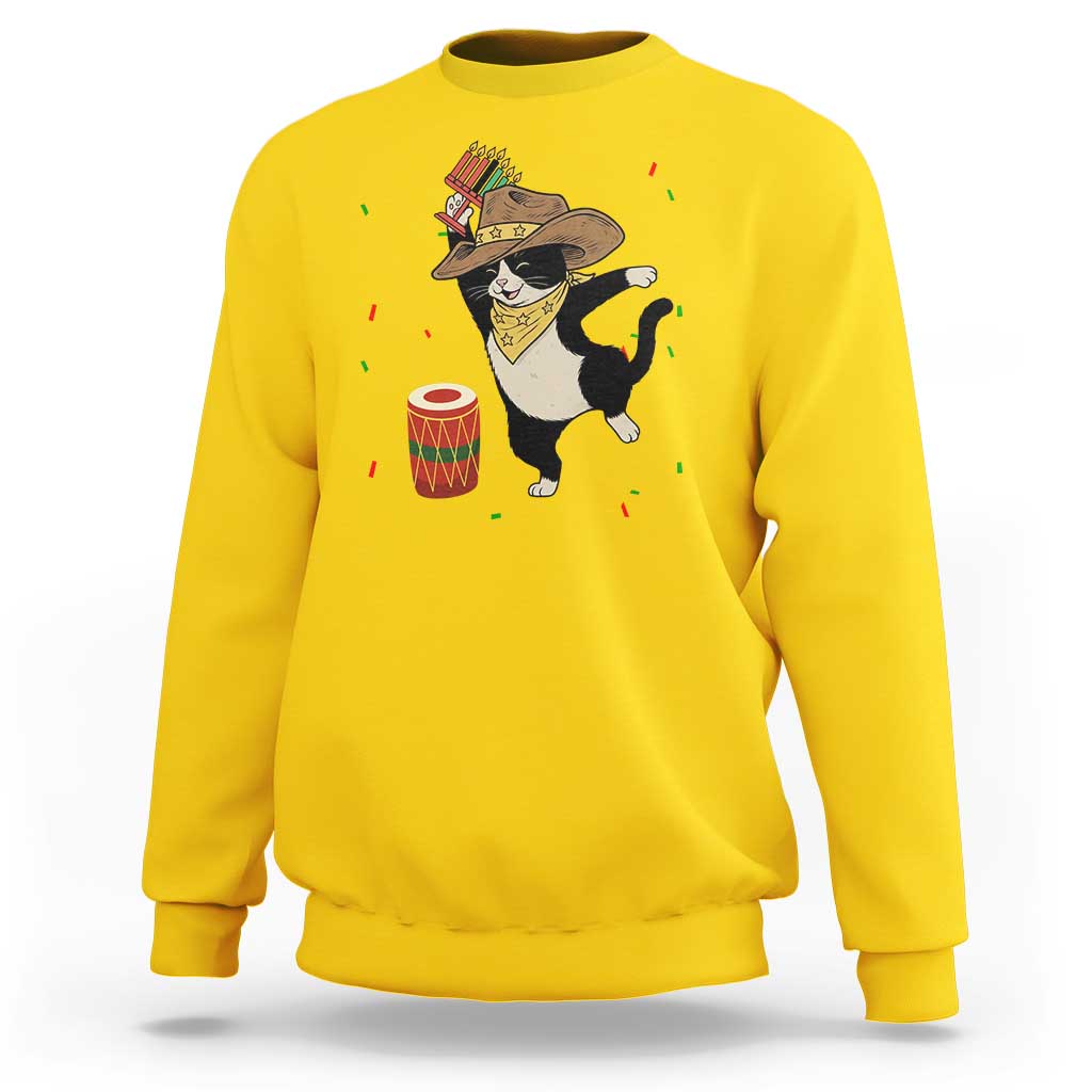Funny Kwanzaa Cowcat Dance Sweatshirt Festival Of Lights African Heritage Gift - Wonder Print Shop