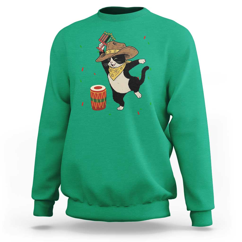 Funny Kwanzaa Cowcat Dance Sweatshirt Festival Of Lights African Heritage Gift - Wonder Print Shop