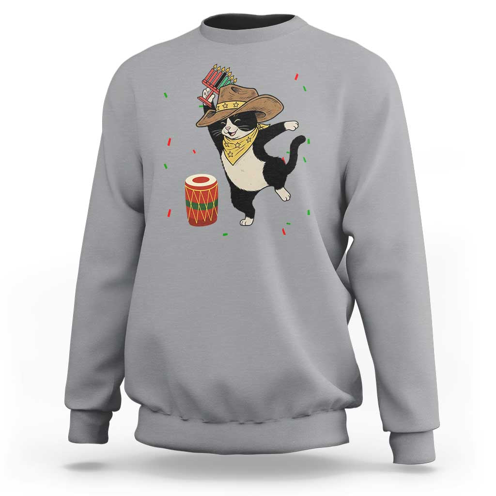 Funny Kwanzaa Cowcat Dance Sweatshirt Festival Of Lights African Heritage Gift - Wonder Print Shop