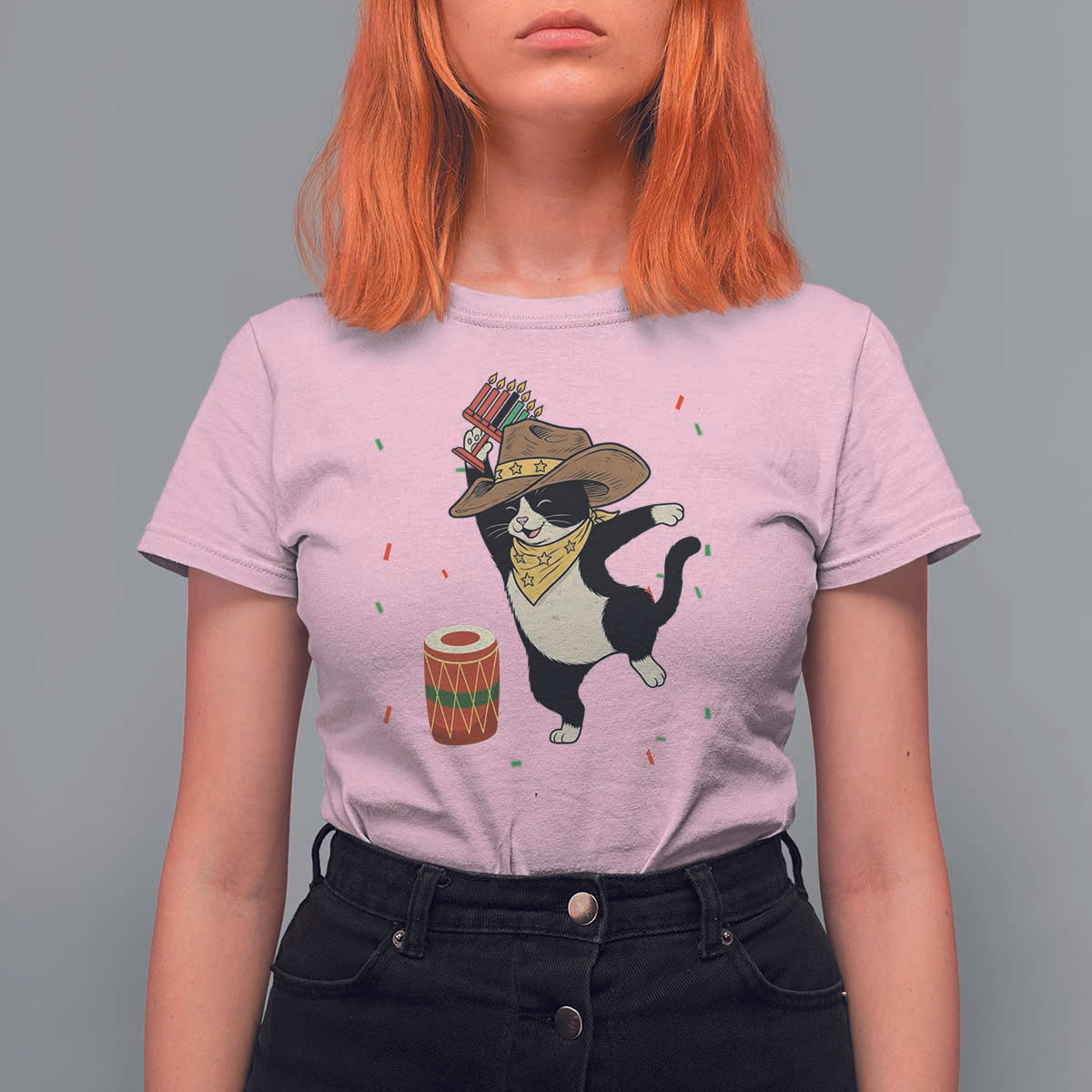 Funny Kwanzaa Cowcat Dance T Shirt For Women Festival Of Lights African Heritage Gift - Wonder Print Shop