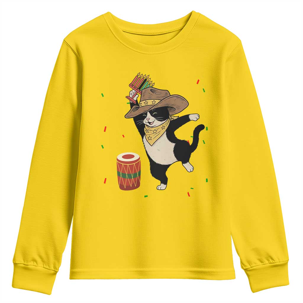 Funny Kwanzaa Cowcat Dance Youth Sweatshirt Festival Of Lights African Heritage Gift - Wonder Print Shop