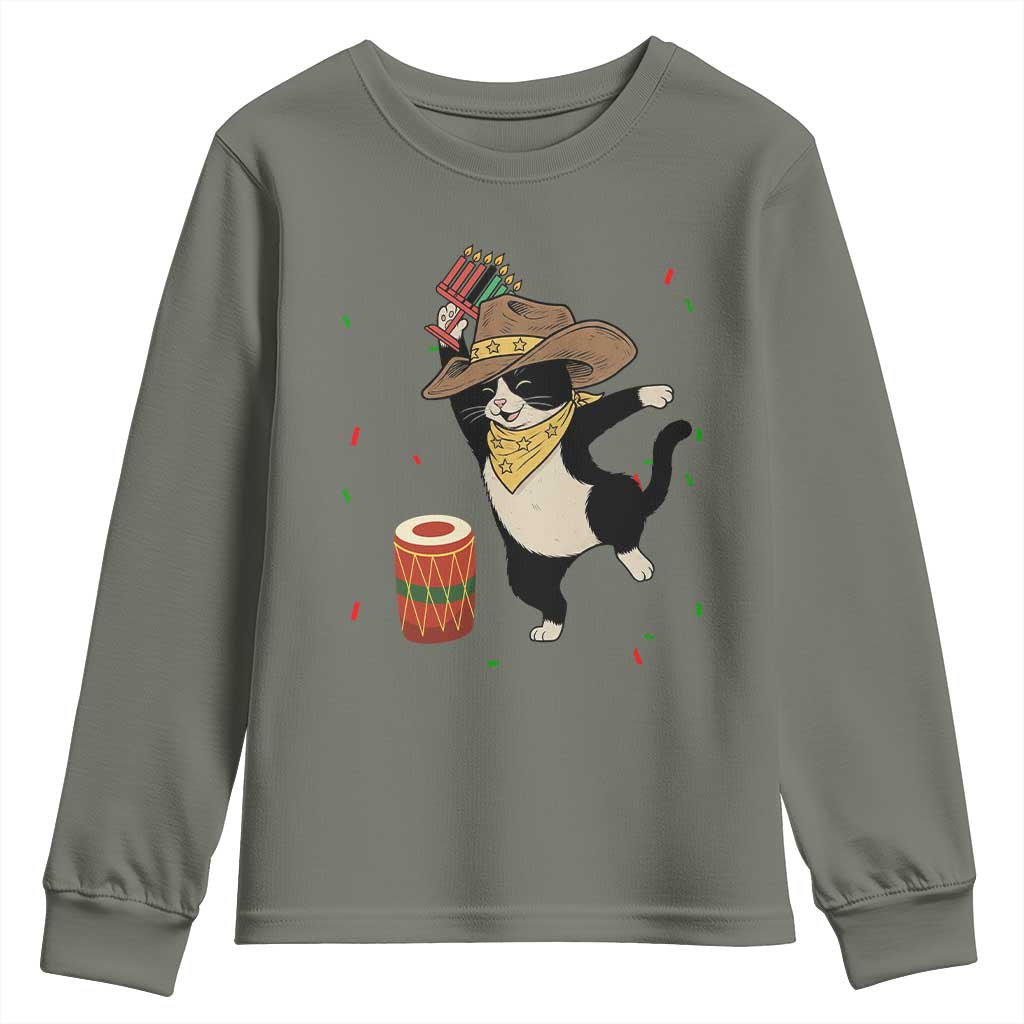 Funny Kwanzaa Cowcat Dance Youth Sweatshirt Festival Of Lights African Heritage Gift - Wonder Print Shop