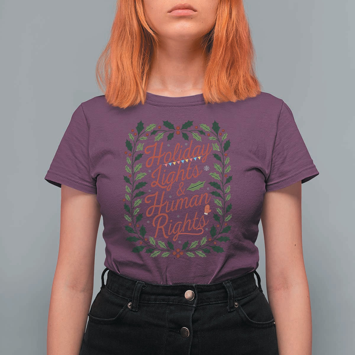 Holiday Lights And Human Rights T Shirt For Women Christmas Activists Freedom Gift - Wonder Print Shop