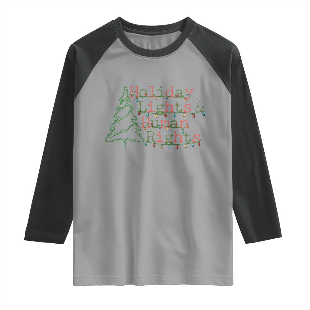 Xmas Holiday Lights And Human Rights Raglan Shirt Equality Supporter Gift - Wonder Print Shop