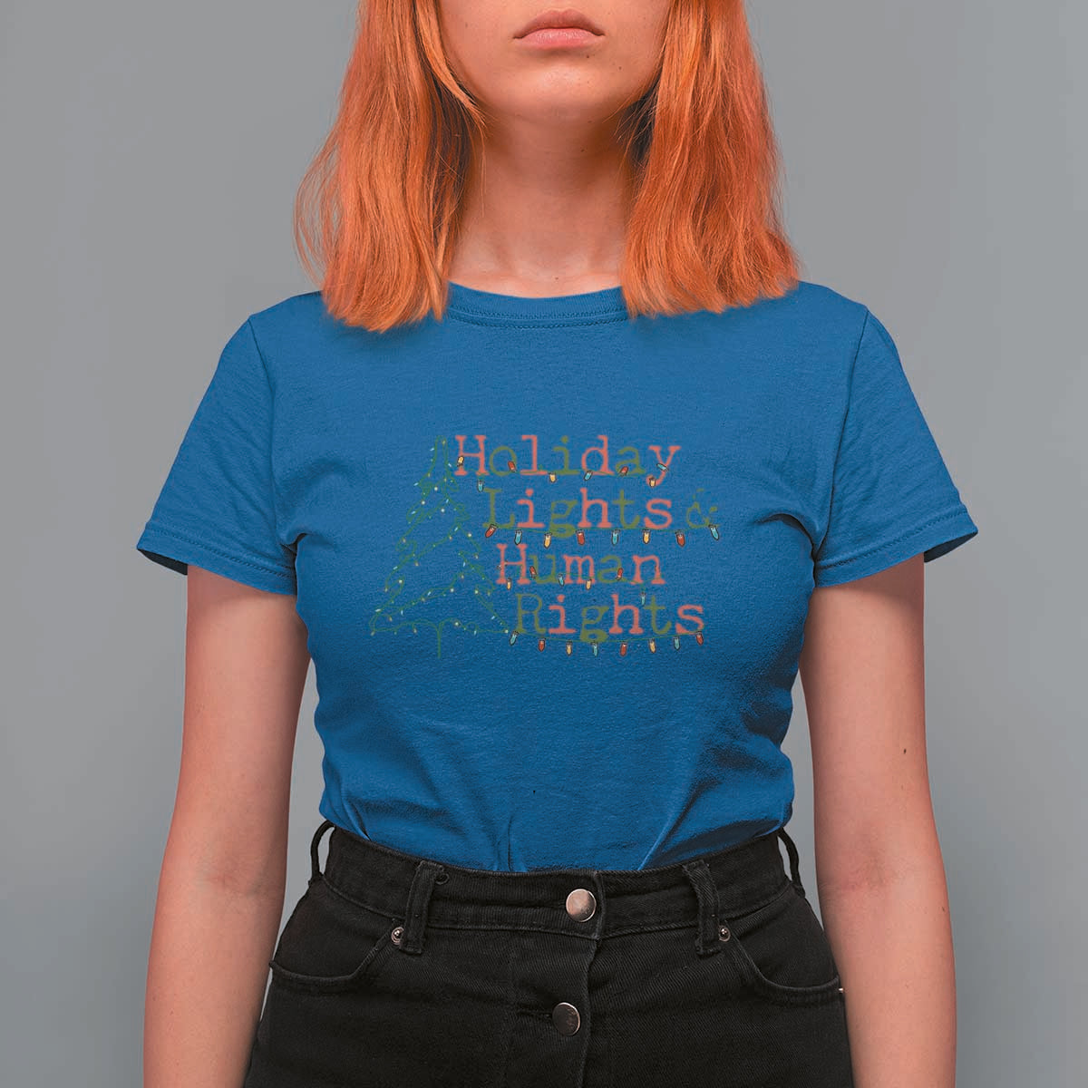 Xmas Holiday Lights And Human Rights T Shirt For Women Equality Supporter Gift - Wonder Print Shop