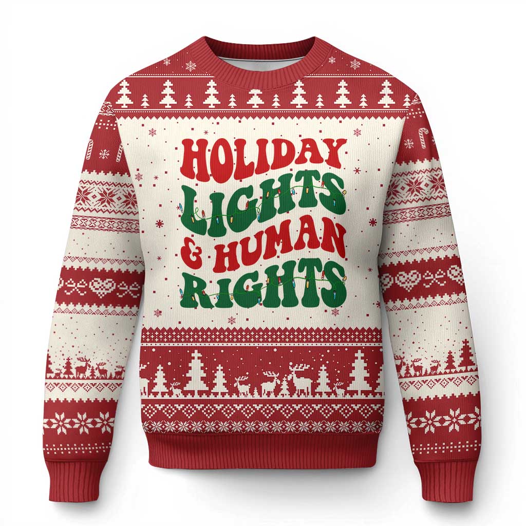 Holiday Lights And Human Rights Ugly Christmas Sweater Supporter Gift For Civil Rights - Wonder Print Shop