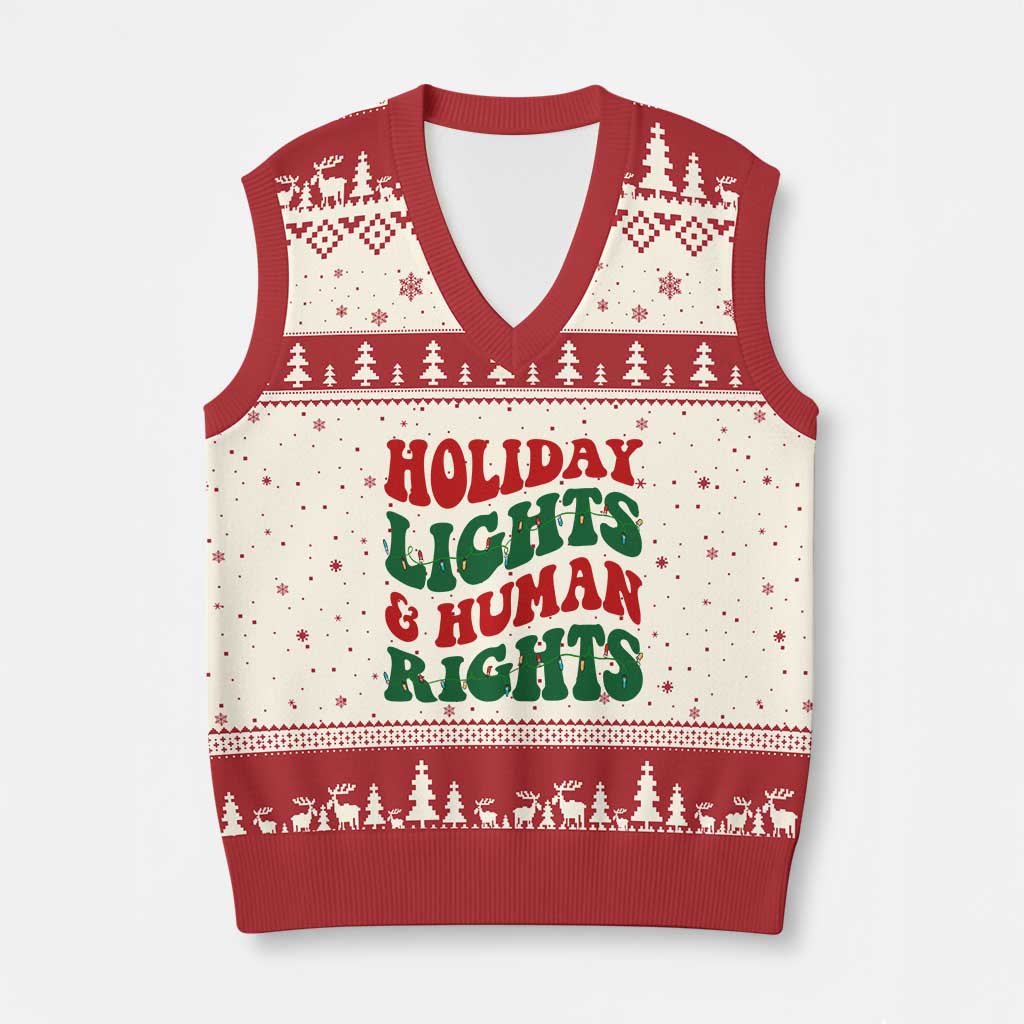 Holiday Lights And Human Rights V-Neck Knit Sweater Vest Supporter Gift For Civil Rights - Wonder Print Shop