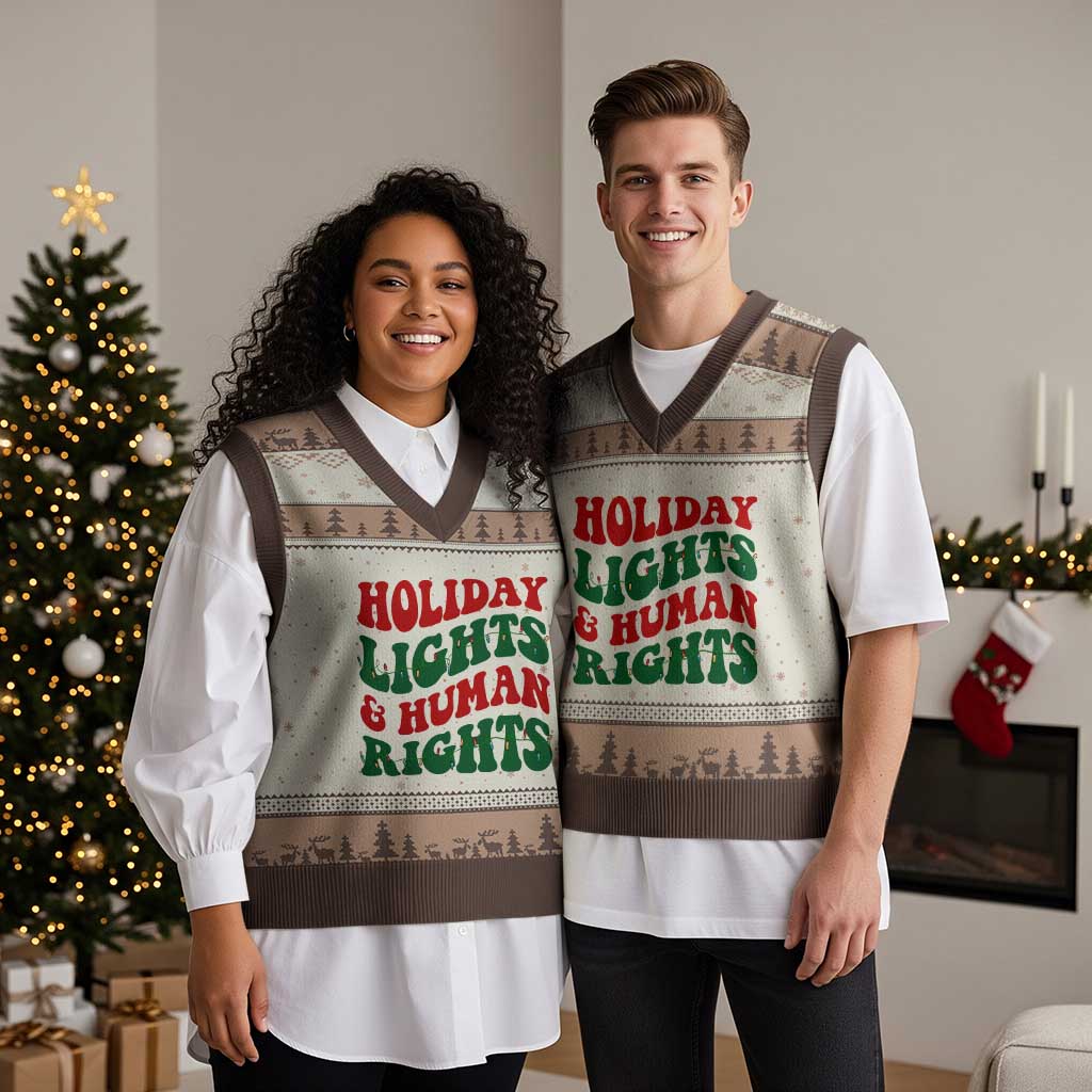 Holiday Lights And Human Rights V-Neck Knit Sweater Vest Supporter Gift For Civil Rights - Wonder Print Shop