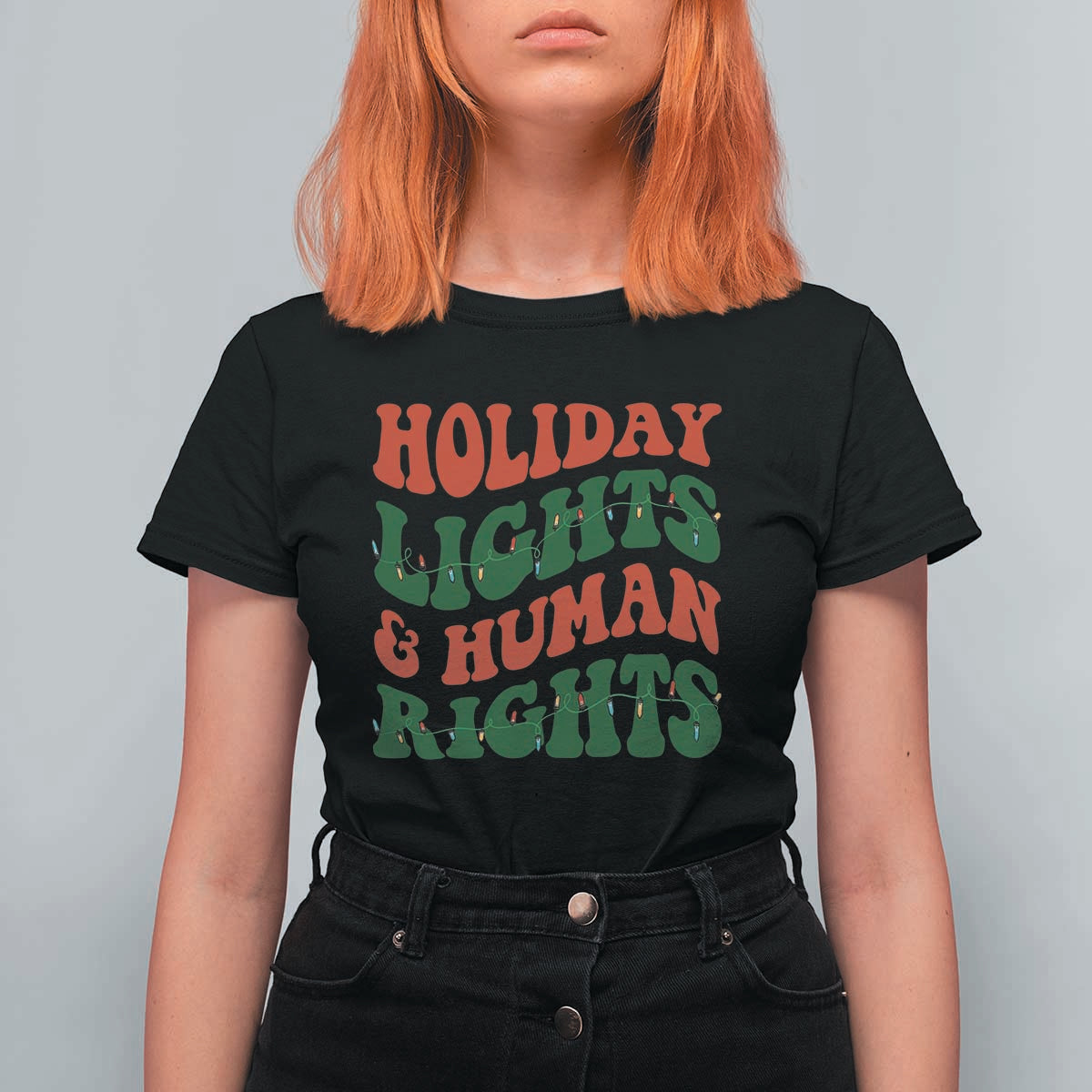 Holiday Lights And Human Rights T Shirt For Women Supporter Gift For Civil Rights - Wonder Print Shop