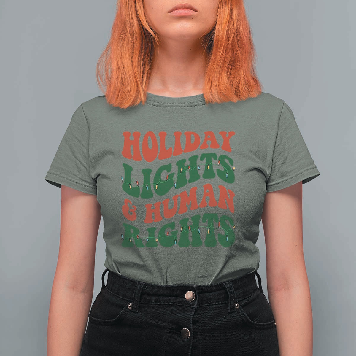 Holiday Lights And Human Rights T Shirt For Women Supporter Gift For Civil Rights - Wonder Print Shop