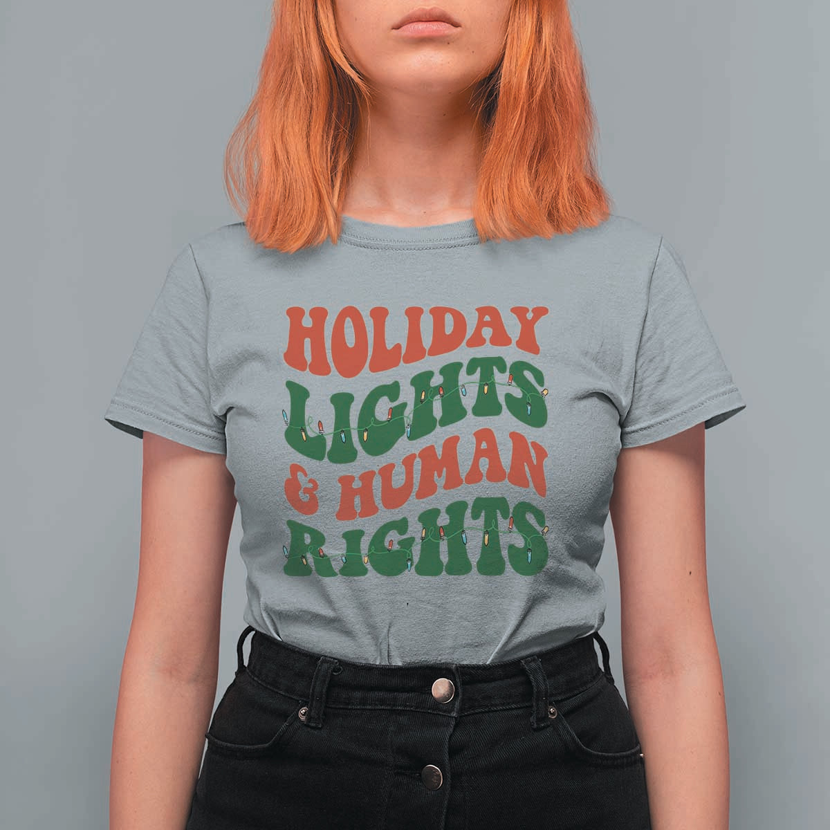 Holiday Lights And Human Rights T Shirt For Women Supporter Gift For Civil Rights - Wonder Print Shop