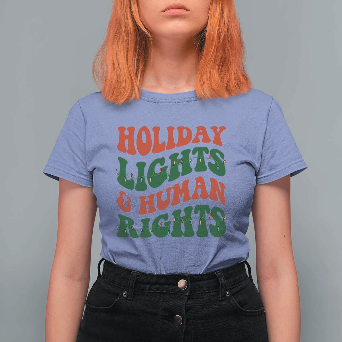 Holiday Lights And Human Rights T Shirt For Women Supporter Gift For Civil Rights - Wonder Print Shop