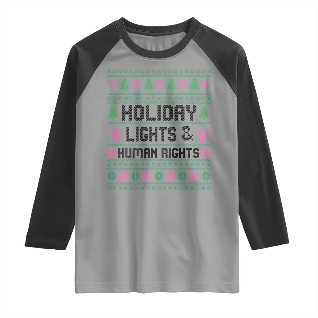 Christmas Lights For Human Rights Raglan Shirt Equality Supporter Gift - Wonder Print Shop
