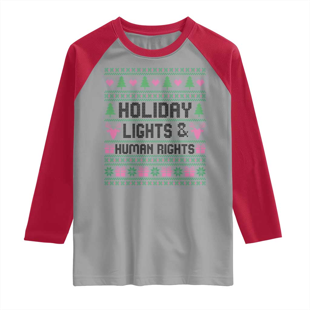Christmas Lights For Human Rights Raglan Shirt Equality Supporter Gift - Wonder Print Shop