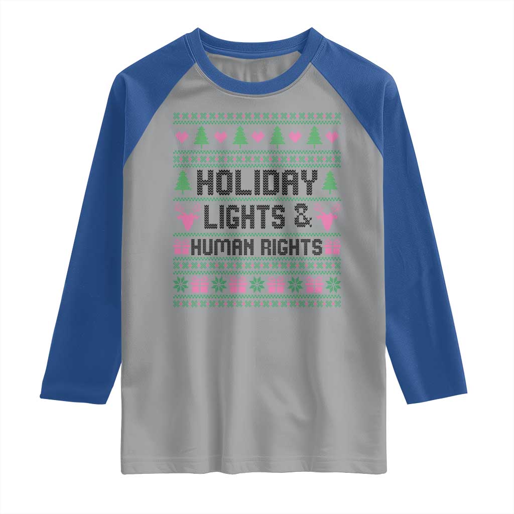 Christmas Lights For Human Rights Raglan Shirt Equality Supporter Gift - Wonder Print Shop
