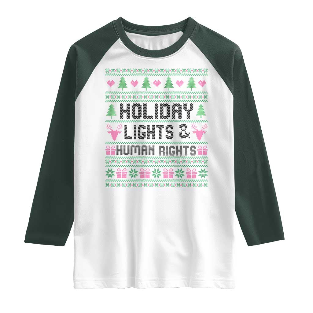 Christmas Lights For Human Rights Raglan Shirt Equality Supporter Gift - Wonder Print Shop
