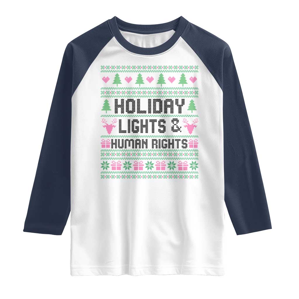 Christmas Lights For Human Rights Raglan Shirt Equality Supporter Gift - Wonder Print Shop