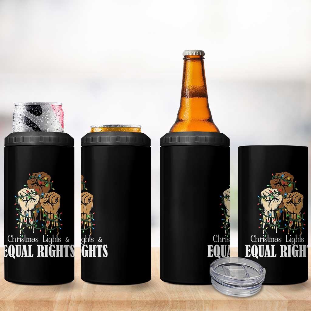 Christmas Lights And Equal Rights 4 in 1 Can Cooler Tumbler Diversity Xmas Gift - Wonder Print Shop