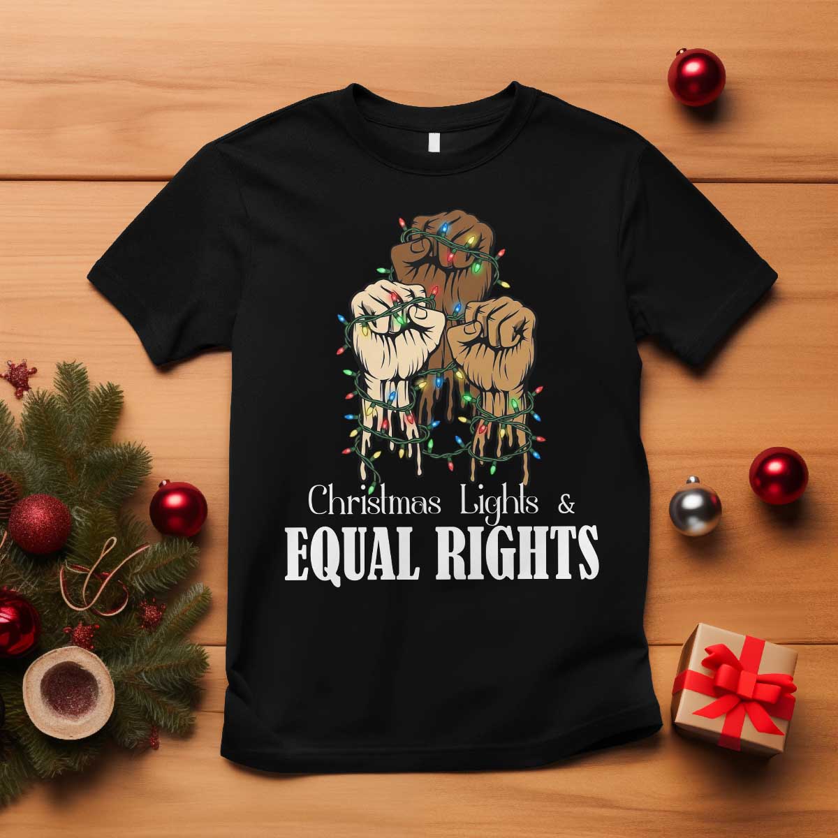 Christmas Lights And Equal Rights T Shirt Diversity Xmas Gift - Wonder Print Shop