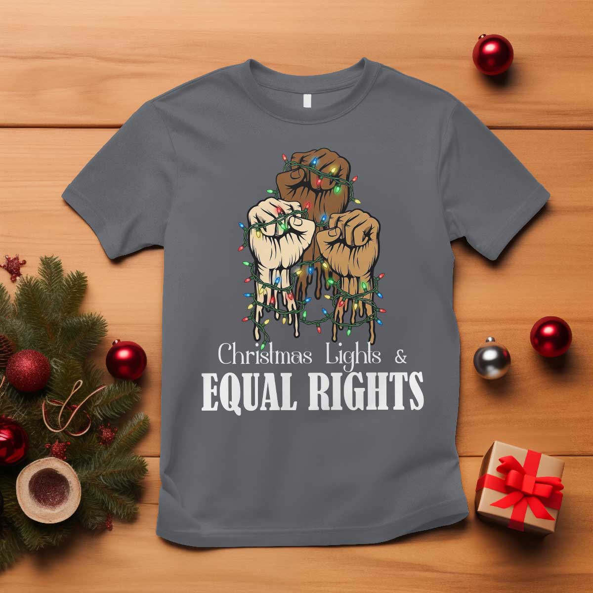 Christmas Lights And Equal Rights T Shirt Diversity Xmas Gift - Wonder Print Shop