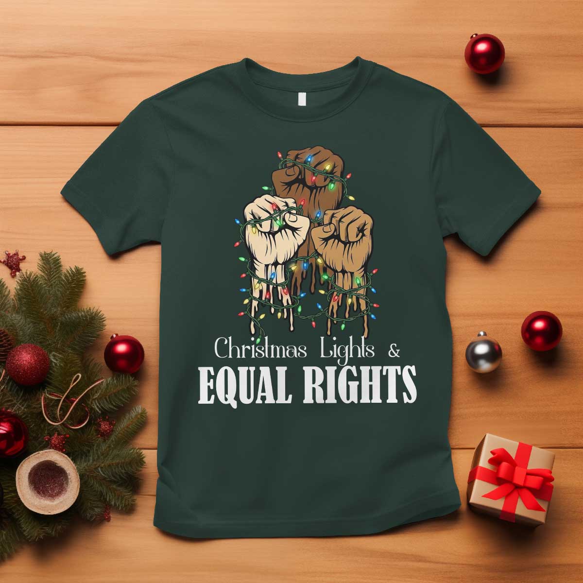 Christmas Lights And Equal Rights T Shirt Diversity Xmas Gift - Wonder Print Shop