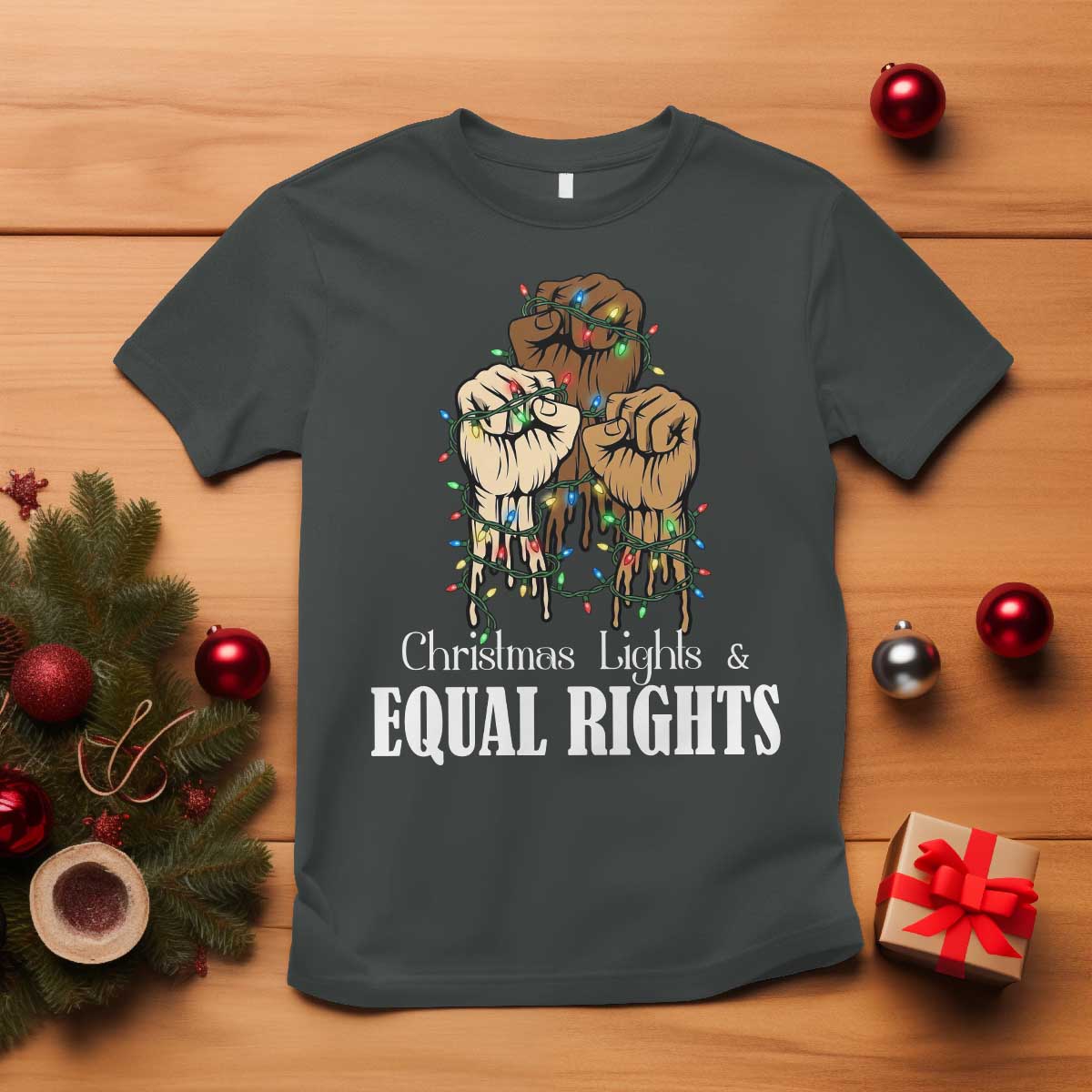 Christmas Lights And Equal Rights T Shirt Diversity Xmas Gift - Wonder Print Shop