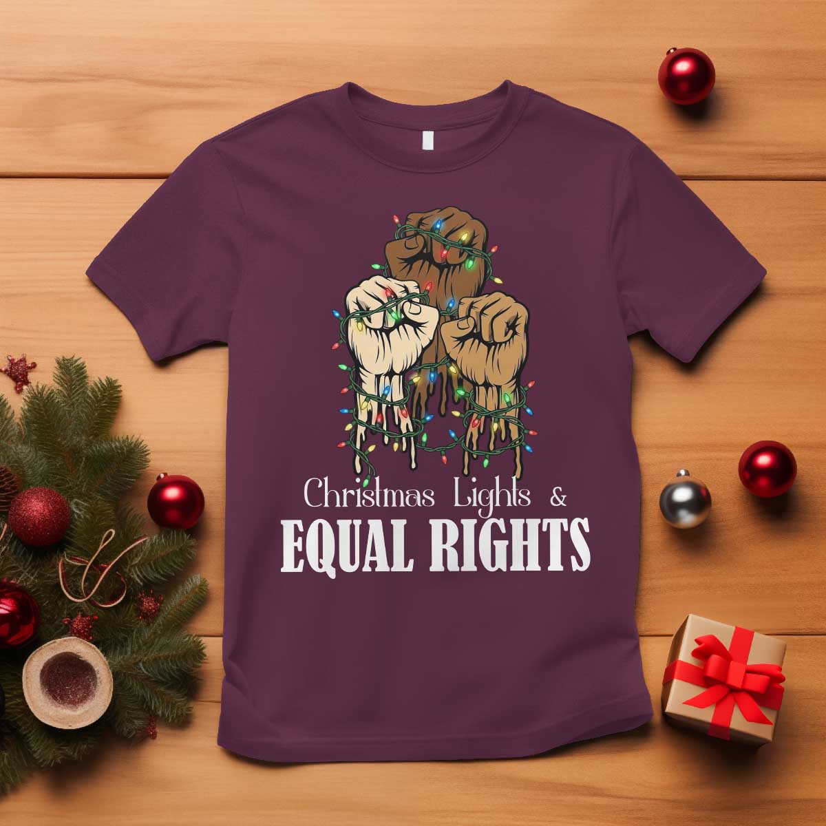 Christmas Lights And Equal Rights T Shirt Diversity Xmas Gift - Wonder Print Shop