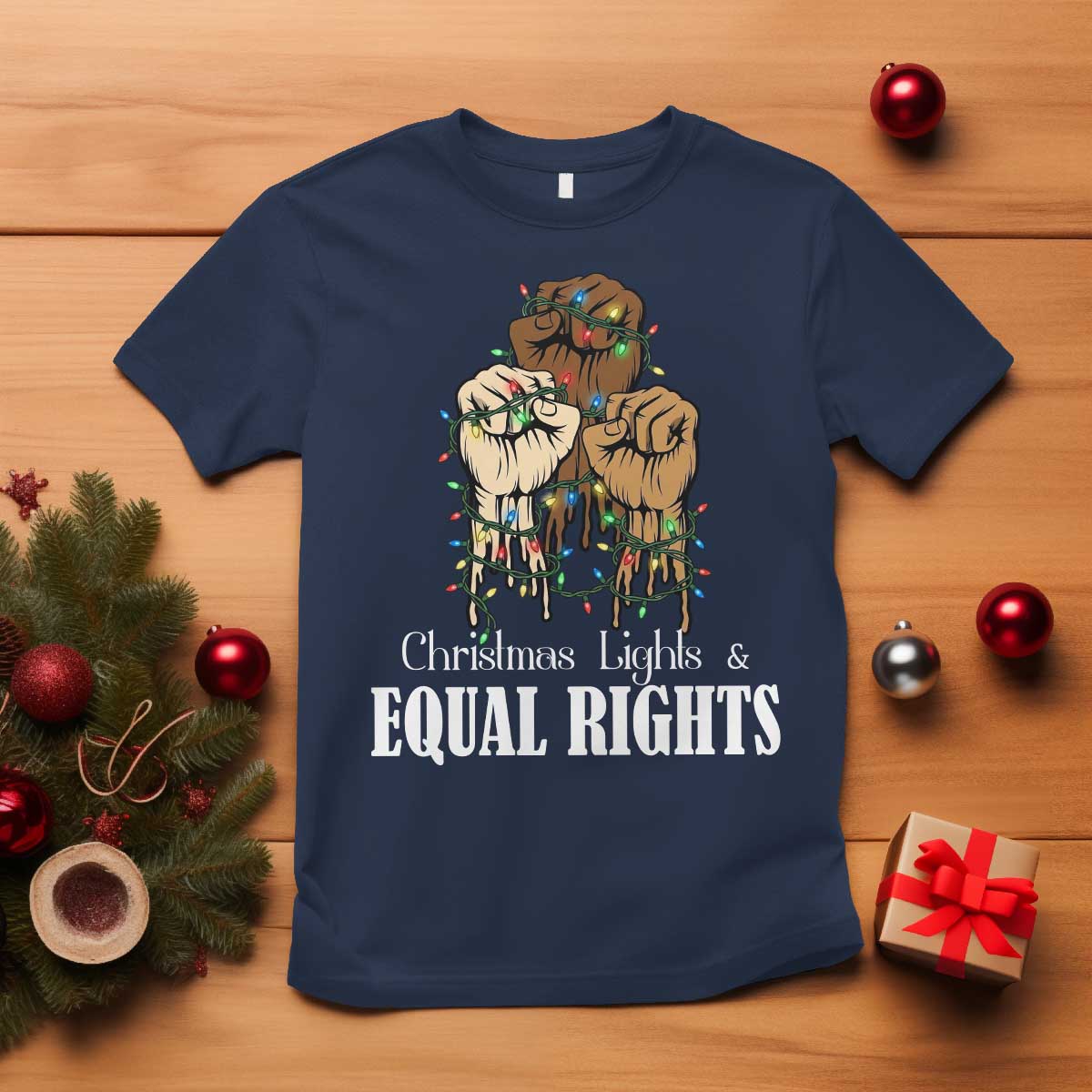 Christmas Lights And Equal Rights T Shirt Diversity Xmas Gift - Wonder Print Shop