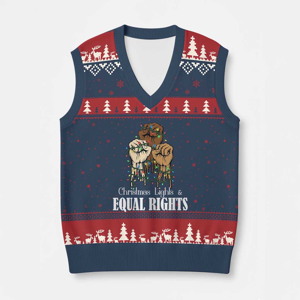 Xmas Lights And Equal Rights V-Neck Knit Sweater Vest Diversity Xmas Gift - Wonder Print Shop