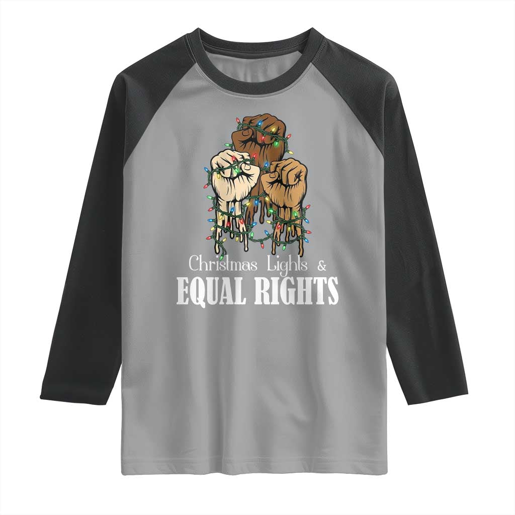 Christmas Lights And Equal Rights Raglan Shirt Diversity Xmas Gift - Wonder Print Shop