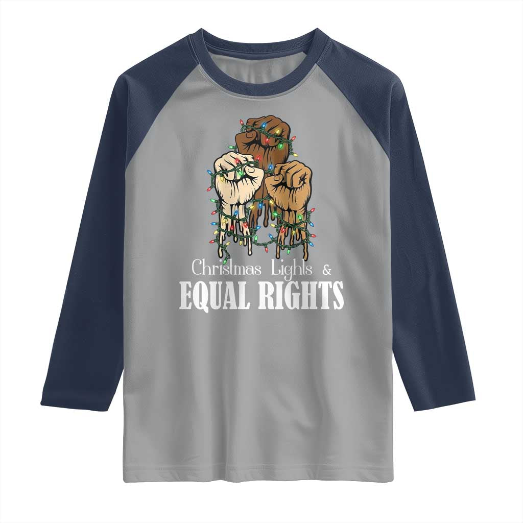 Christmas Lights And Equal Rights Raglan Shirt Diversity Xmas Gift - Wonder Print Shop
