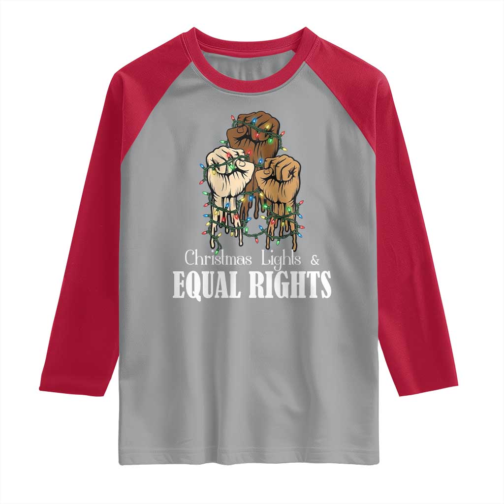 Christmas Lights And Equal Rights Raglan Shirt Diversity Xmas Gift - Wonder Print Shop