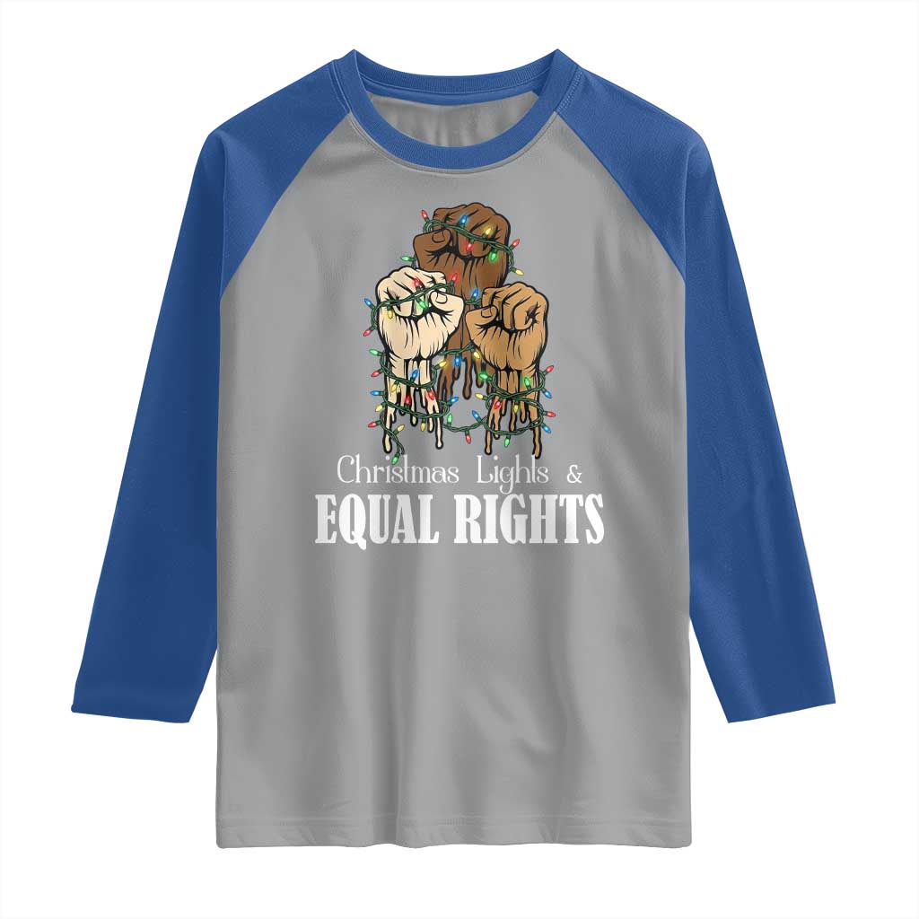 Christmas Lights And Equal Rights Raglan Shirt Diversity Xmas Gift - Wonder Print Shop