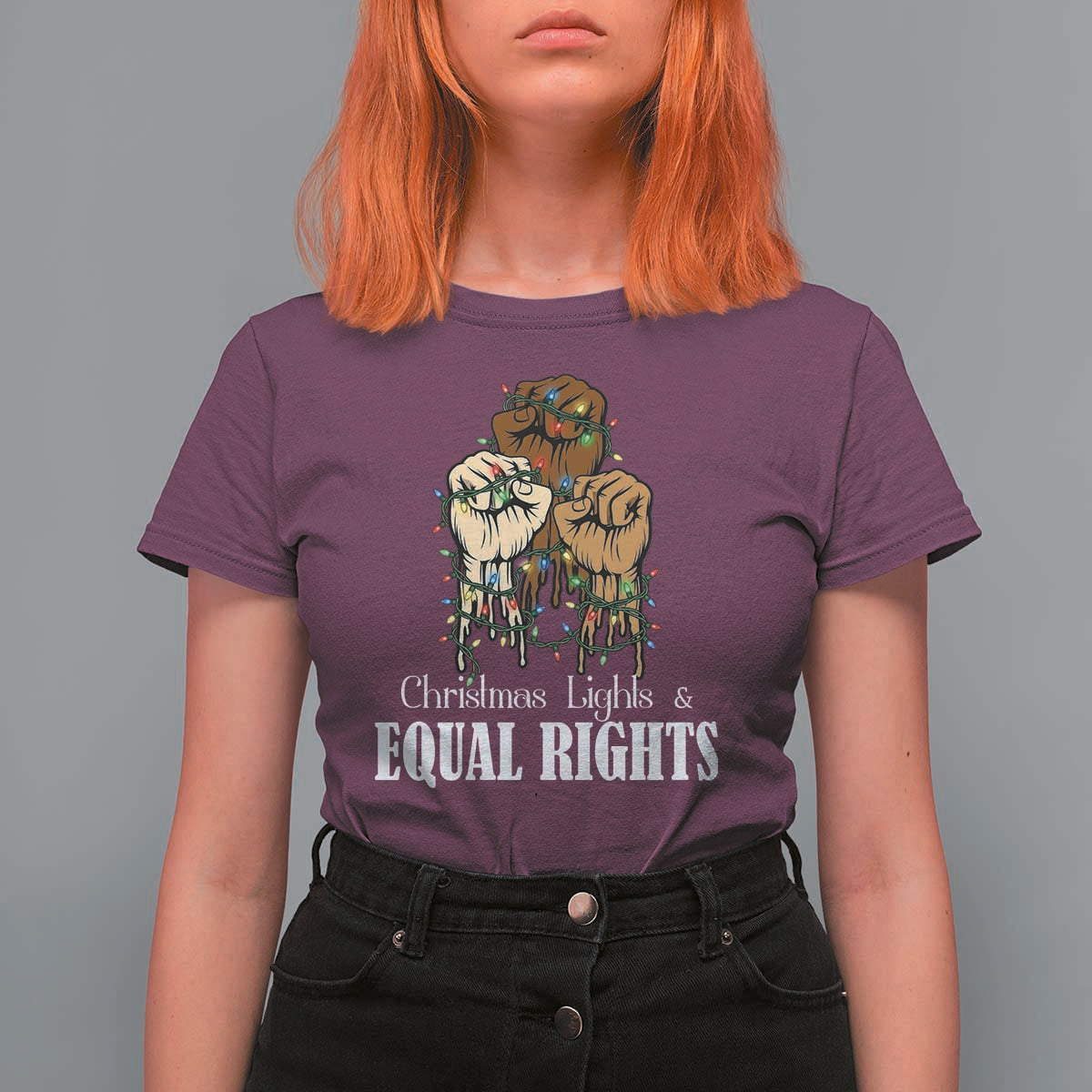 Christmas Lights And Equal Rights T Shirt For Women Diversity Xmas Gift - Wonder Print Shop