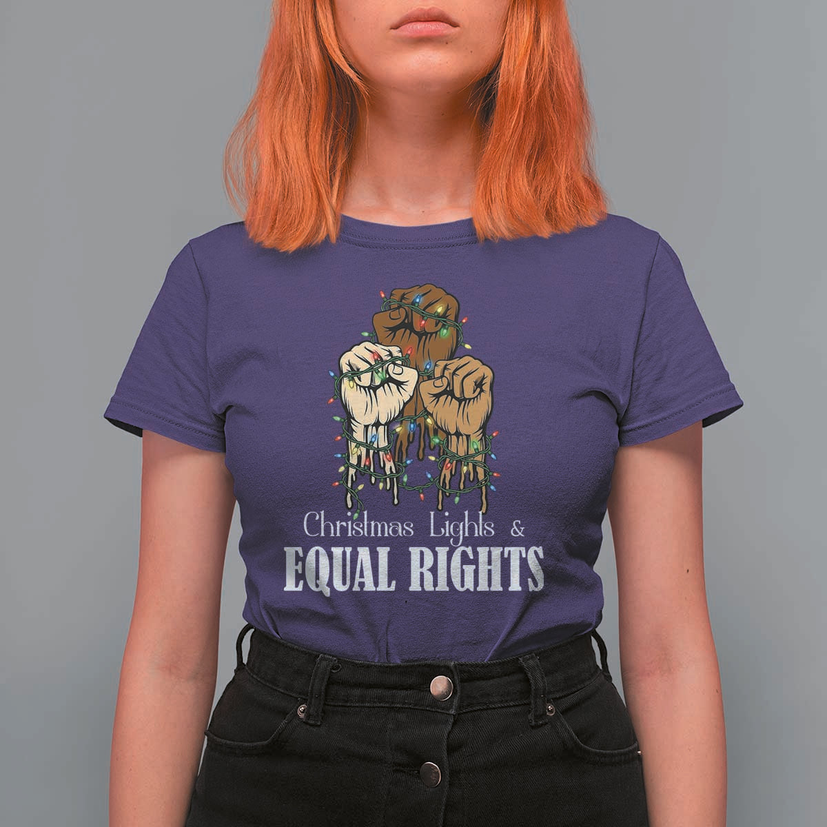Christmas Lights And Equal Rights T Shirt For Women Diversity Xmas Gift - Wonder Print Shop