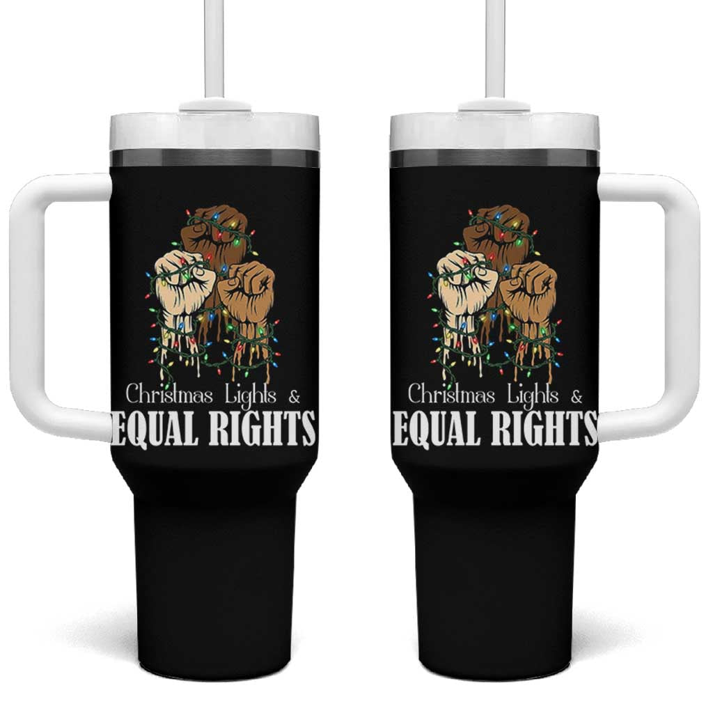 Christmas Lights And Equal Rights Tumbler With Handle Diversity Xmas Gift - Wonder Print Shop