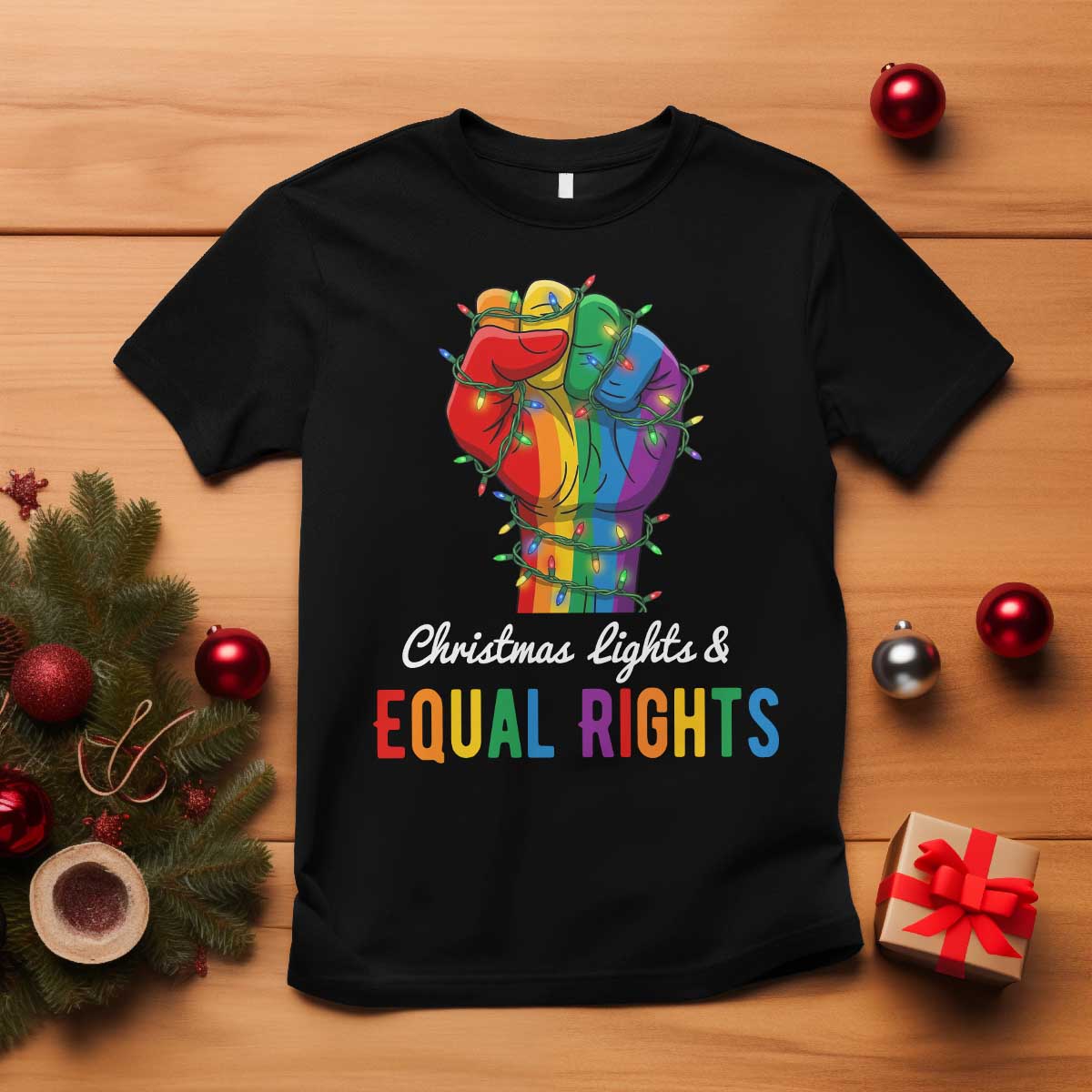 Christmas Lights Equal Rights T Shirt LGBT Hands Supporter Gift - Wonder Print Shop